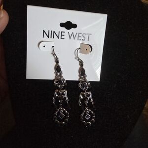 Nine West Black and Silver Ornate Earrings
